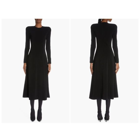 Balenciaga Women's Black Long Sleeve Stretch Twill Crepe Midi Dress Size 36 FR - Picture 1 of 5